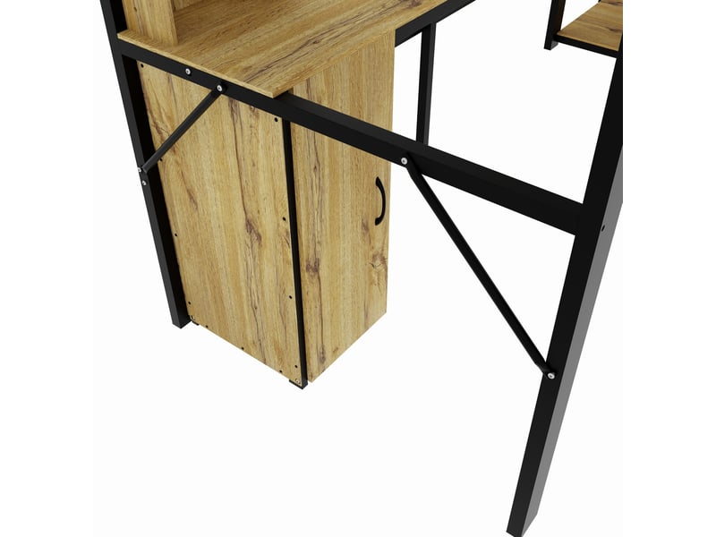  Lit mezzanine 90x200 cm noir avec bureau, rangement et usb, pour un espace de travail organisé, sans matelas  - Conforama D