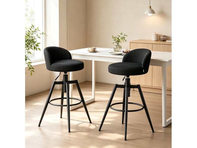 Lot de 2 tabourets de bar pivotants et réglables en velours côtelé noir - Conforama B