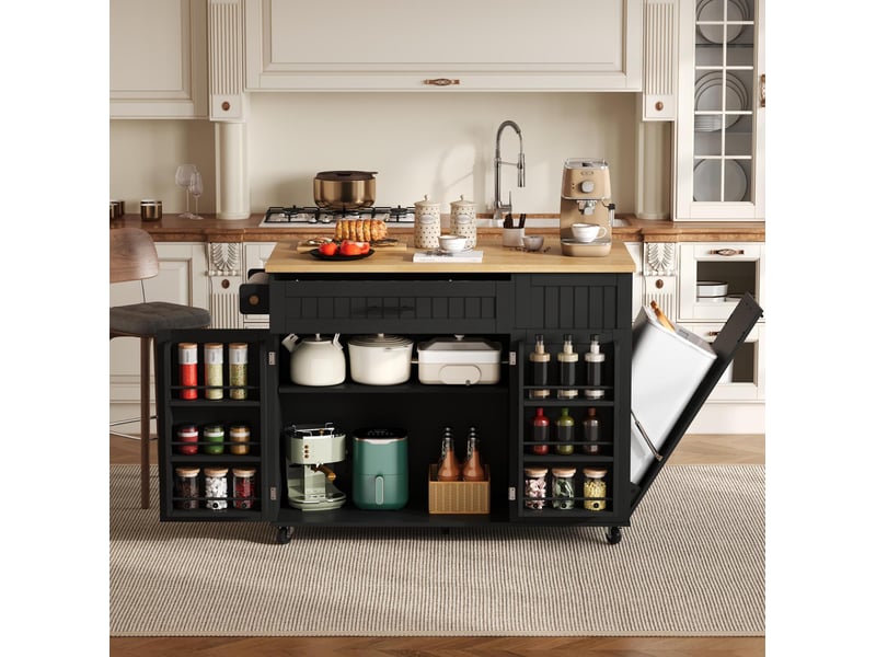 Desserte de cuisine mobile 130 x 70 x 93 cm, plateau rabattable, noire en mdf  - Conforama D