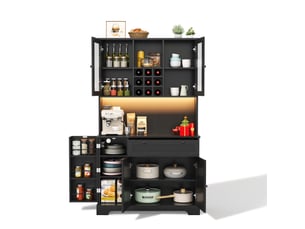 Buffet haut de cuisine noir 105 x 40 x 180 cm avec led, prises usb et rangement