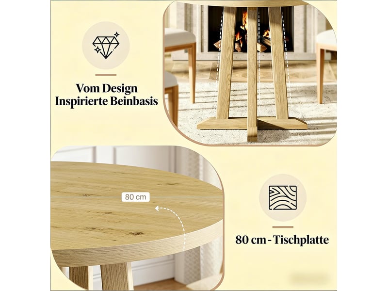  Table à manger ronde 2 à 4 personnes - lpospi - pieds réglables, bords arrondis, bois marron, ø 80 cm  - Conforama E
