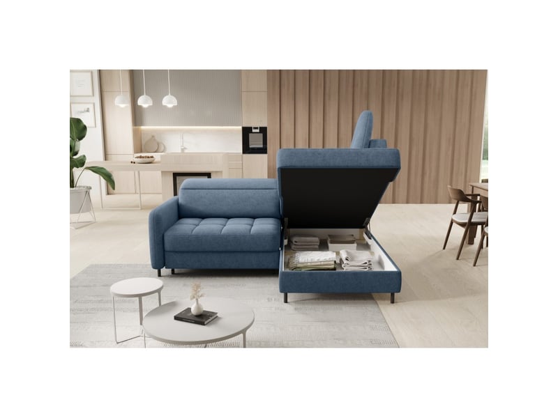  Canapé d'angle droit convertible barnea 208 cm bleu marine chiné avec rangement  - Conforama C