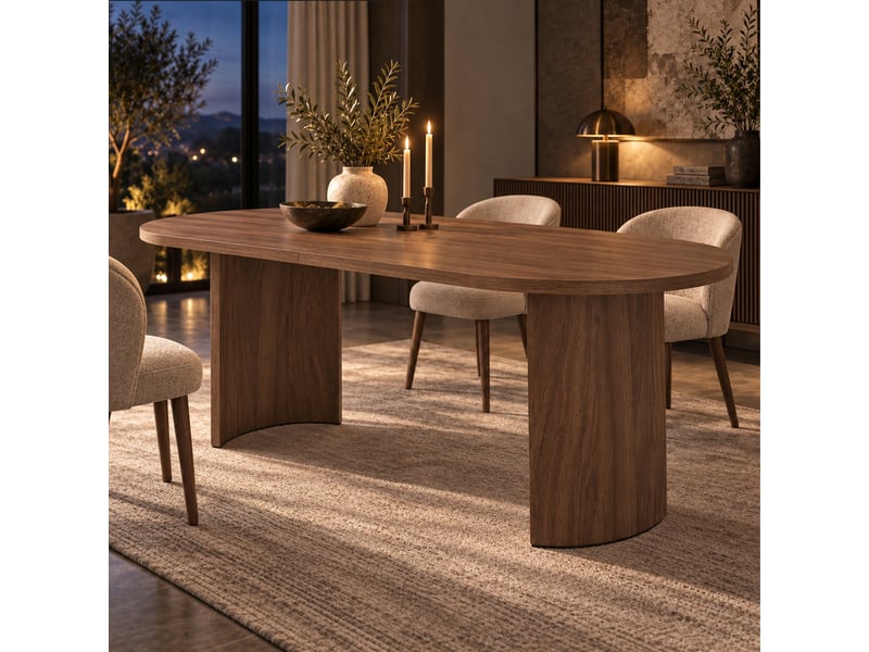 Table à manger 200 × 90 cm, plateau arrondi et pieds courbes, finition noyer Fay Lum - Conforama E