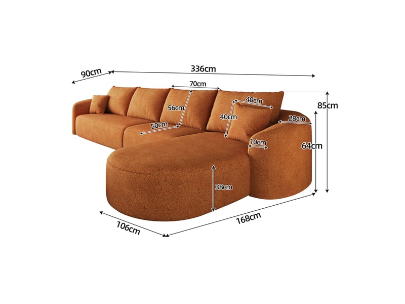  Canapé d'angle modulable modenvie 4 places en tissu chenille orange 336 x 168 x 85 cm  - Conforama C