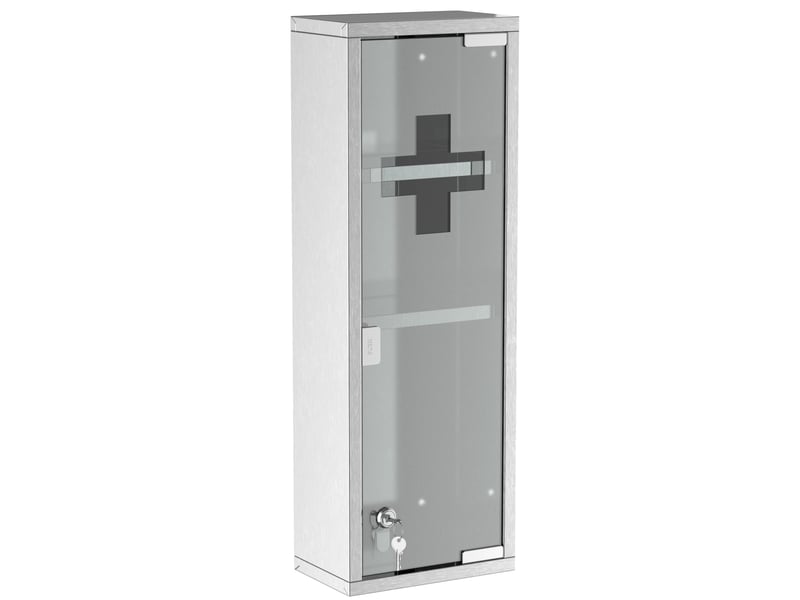  Armoire pharmacie acier inoxydable porte verre trempé, verrouillable, 3 compartiments, 20×12×58cm, argent  - Conforama A
