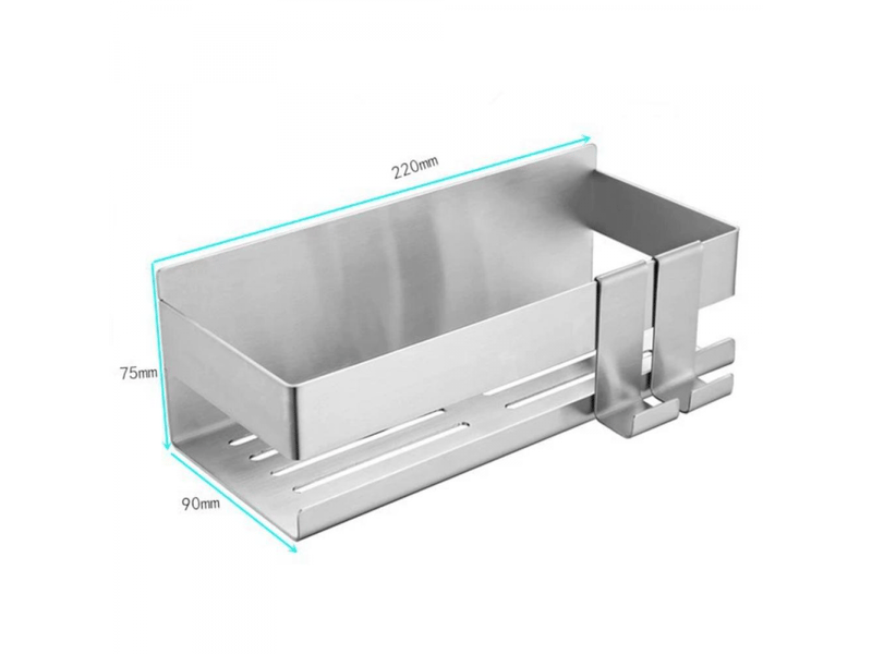  Étagère de salle de bain sans perforation, en acier inoxydable 304 avec 2 crochets, 22x9x7,5cm  - Conforama B