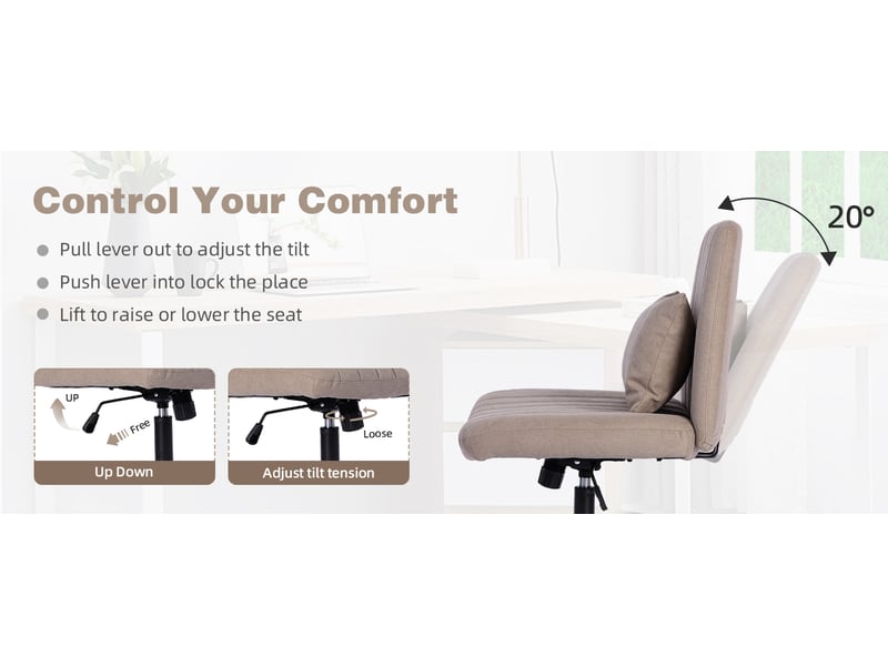  Chaise de bureau réglable en hauteur, tissu kaki, sans accoudoirs  - Conforama E
