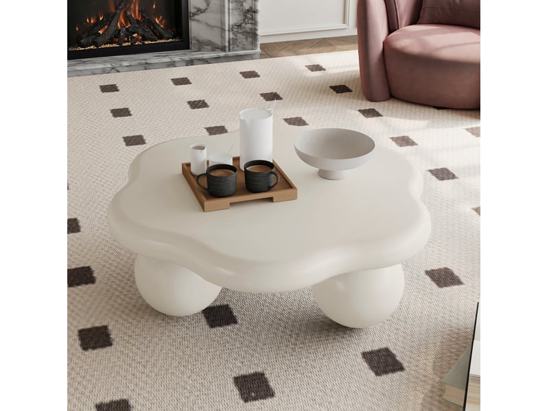  Table basse 79x79x31 cm design nuage blanc crème en mdf  - Conforama D