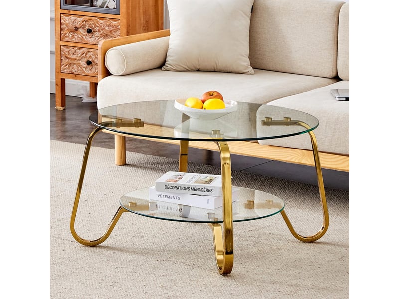  Table basse double plateau en verre trempé et métal doré 80x80x45 cm - pangivo  - Conforama B
