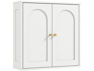 Armoire murale, meuble haut salle de bain moderne avec placard à double porte et poignées dorées, blanc, 60x20x60cm