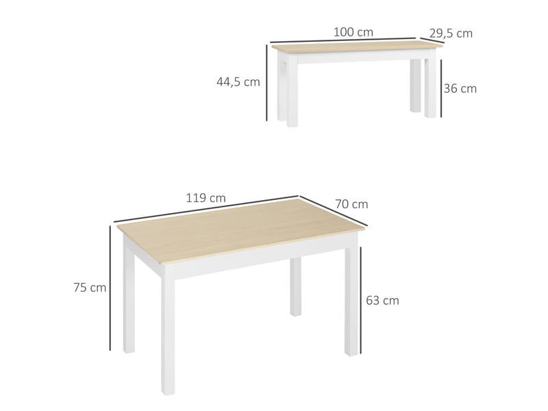 Ensemble table à manger 3 pièces avec 2 bancs encastrables pour 4-6 personnes style contemporain panneaux de particules  - Conforama E