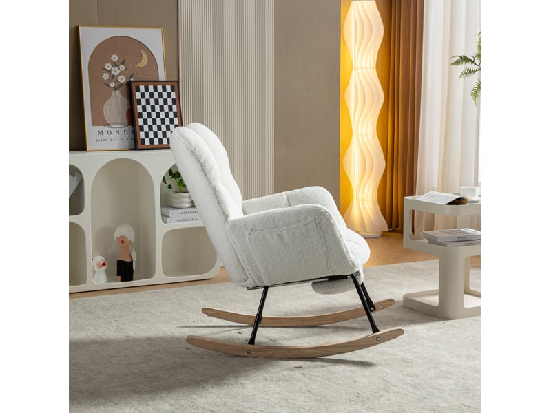  Fauteuil à bascule modenvie en tissu teddy blanc avec repose-pieds escamotable  - Conforama E