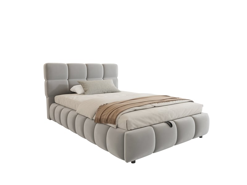  Lit adulte 90 x 200 cm, rangement hydraulique, avec bande lumineuse, velours, gris  - Conforama A