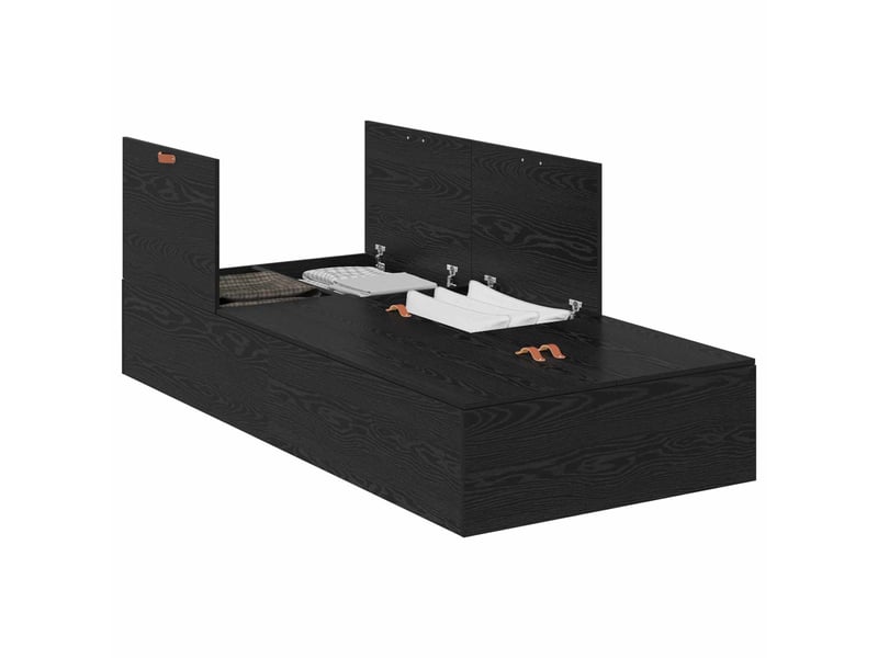  Lit simple- lit adulte -  cadre de lit avec rangement avec porte chêne noir 80 x 200 cm  - Conforama A