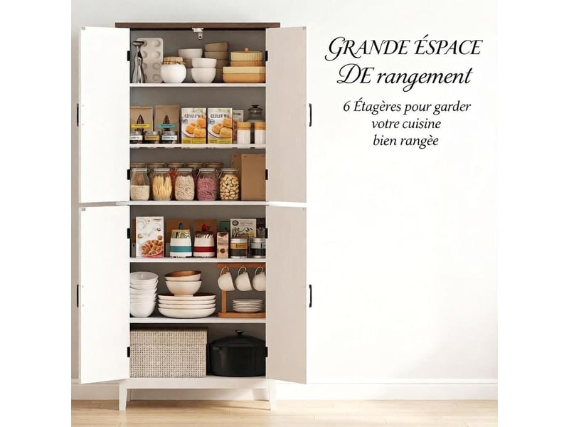  Buffet de cuisine haut 4 portes 4 étagères réglables mdf blanc 76x40x178.5 cm T5828S00055 - Conforama E