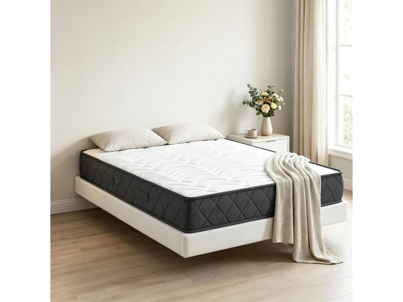  Matelas mémoire de forme 160x200 cm – blanc et gris – mousse ondulée, bords renforcés et antidérapant  - Conforama D