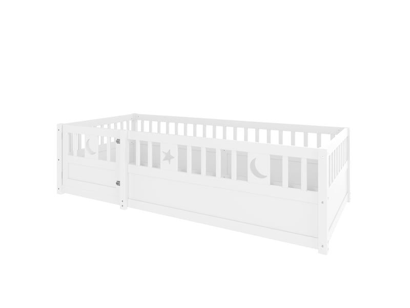  Lit enfant à barrières 90x190 cm en pin blanc avec étoiles et lune  - Conforama E