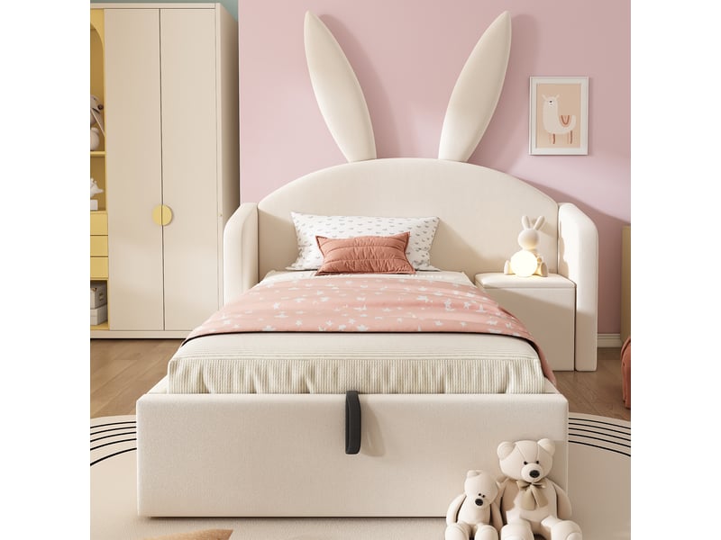  Lit enfant avec rangement hydraulique beige, 90 x 190 cm  - Conforama W