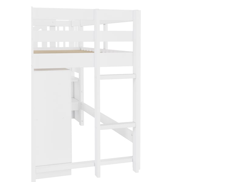  Lit mezzanine enfant 90x200 cm blanc avec rangements, bibliothèque, escalier et led, sommier inclus, sans matelas  - Conforama E