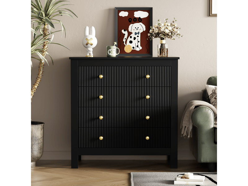Buffet avec portes d'armoire spéciales et poignées dorées, buffetmeuble à tiroirs noir - Conforama C