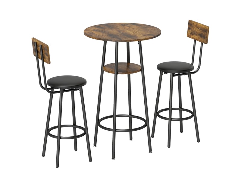  Set de bar industriel 2 tabourets rembourrés repose-pieds cadre métal table de cuisine avec étagère brun rustique  - Conforama A