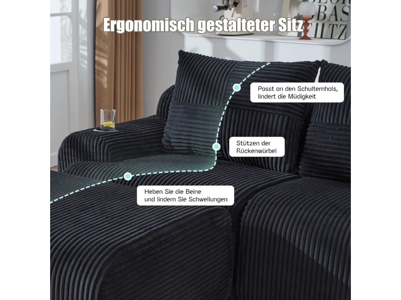  Canapé modulable, canapé de salon — en velours tricoté, porte-gobelets, noir  - Conforama D