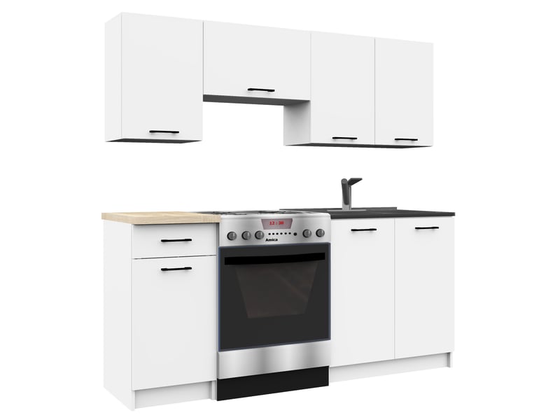 Ensemble de cuisine akord oliwia 1.8m blanc 180 cm 7 portes 1 tiroir façade blanche 8 étagères 180x46x203 cm Oliwia 1.8M - Conforama A