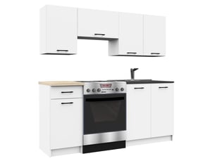 Ensemble de cuisine akord oliwia 1.8m blanc 180 cm 7 portes 1 tiroir façade blanche 8 étagères 180x46x203 cm
