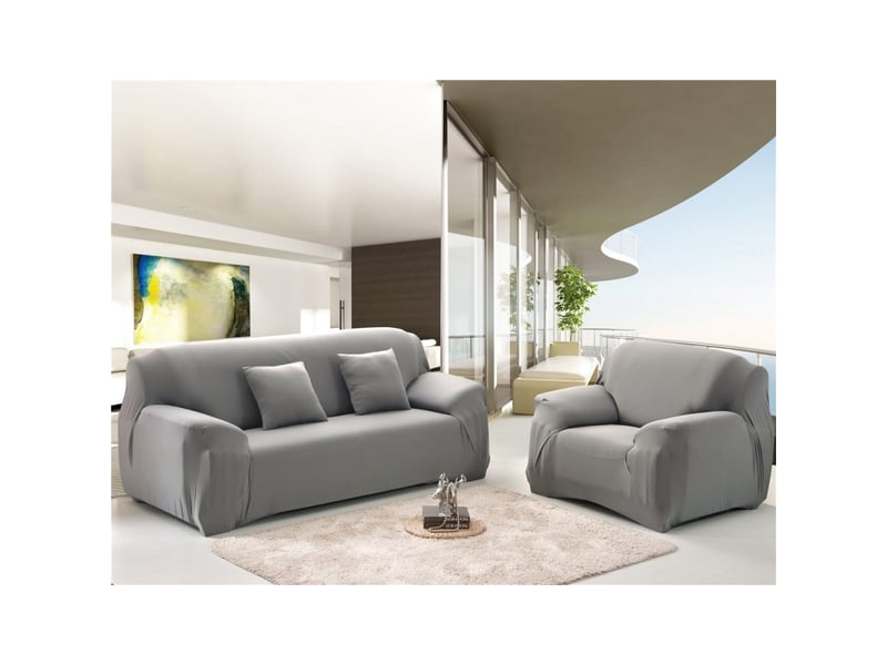 Housse canapé 3 places grise extensible - tissu mélangé, antidérapante, lavable, 190 - 230cm  - Conforama B