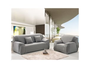 Housse canapé 3 places grise extensible - tissu mélangé, antidérapante, lavable, 190 - 230cm