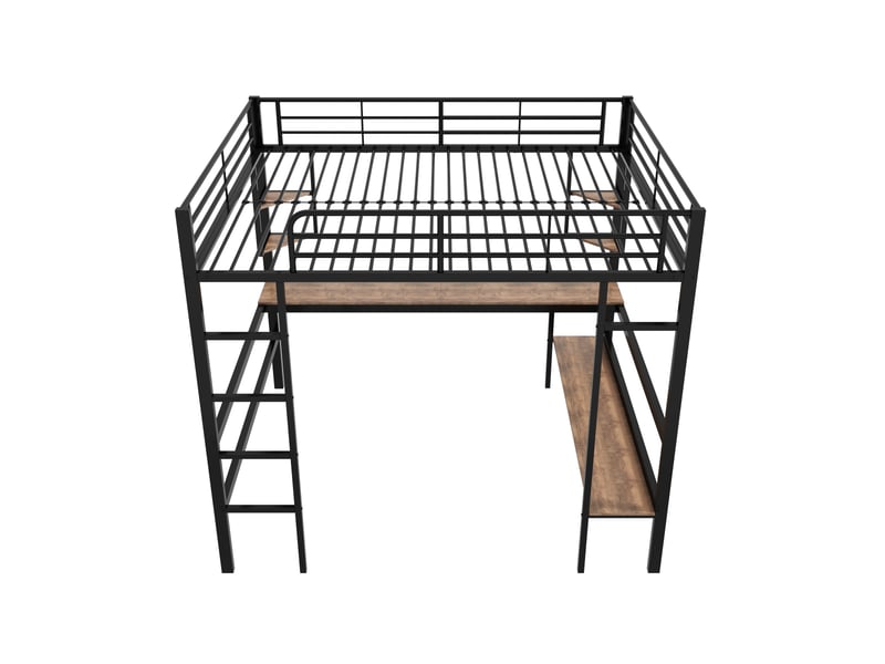  Lit mezzanine noir 140x200cm avec rangement, échelle, bureau et étagères, 5 étagères, sécurité renforcée - fer - pour enfant ado  - Conforama D
