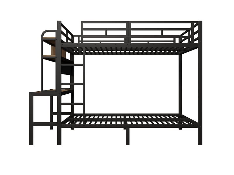  Lit superposé 140 x 200 cm, bureau, rangements, led pilotable, usb, garde-corps, échelle, métal, mdf, noir, sans matelas  - Conforama A