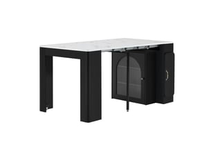Îlot de cuisine extensible sur roulettes, led et prises usb-c, blanc et noir