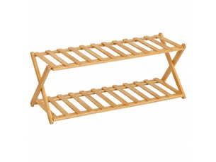 Étagère à chaussures pliable 2 niveaux en bambou naturel, capacité 6 paires - longueur 68 x profondeur 25 x hauteur 24 cm