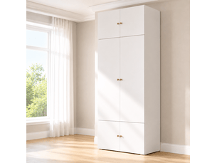 Armoire 2 portes avec 1 tringle et 5 rangements pour chambre, bureau et chambre d’enfant, blanc, 90 × 50 × 200 cm