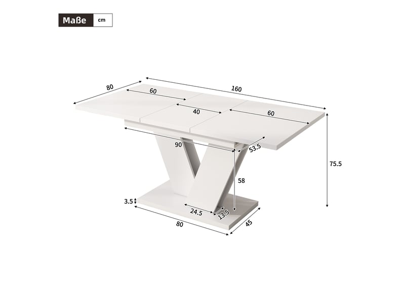 Table extensible blanche avec pied en v 120-160 x 80 cm Fay Lum - Conforama C