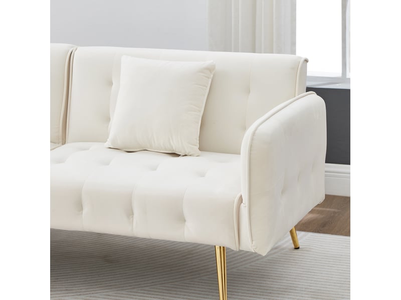  Canapé-lit 178x82x70 cm convertible avec dossiers réglables et accoudoirs multiples, bois, blanc ancien  - Conforama D