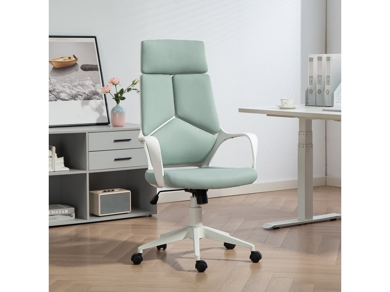  Chaise de bureau ergonomique en tissu verte, hauteur de l'assise réglable, avec roulettes  - Conforama D