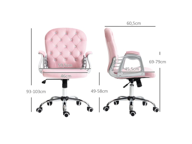 Chaise de bureau nalson velours hauteur ajustable accoudoirs rose - Conforama E