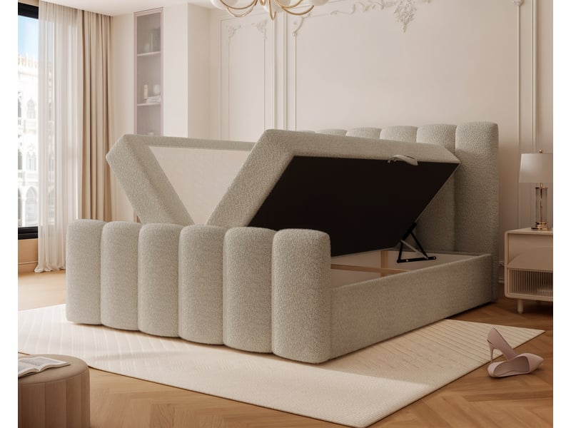  Lit adulte ferrero - 180x200 cm - avec matelas à ressorts - coffre de rangement à ouverture latérale - crème FERRERO - Conforama D