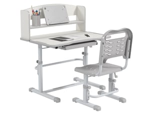 Ensemble bureau enfant avec chaise réglable en hauteur et plateau inclinable, 6-12 ans, gris
