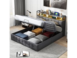 Lit coffre 140x190 cm <strong></strong> <strong></strong> coloris gris
