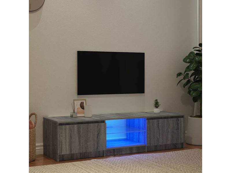 Meuble tv - banc tv - meuble de rangement avec lumières led sonoma gris 140x40x36 cm - Conforama C