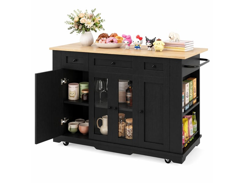 Desserte de cuisine noire et naturelle avec plateau rabattable, tiroir et étagères réglables en mdf 151,5×60×91,7 cm - Conforama A