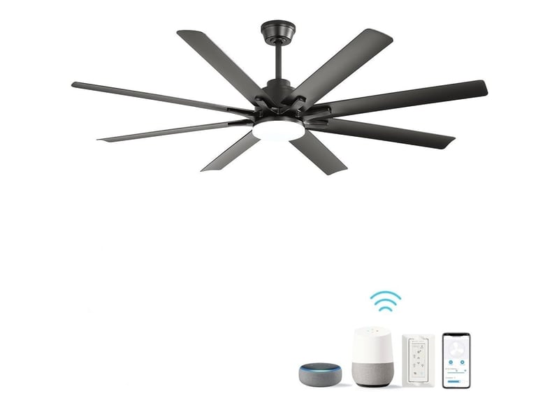  Ventilateur de plafond - avec télécommande et éclairage led et moteur réversible - abs - noir - 167.6 x 167.6 x 35.6 cm - installation au plafond - salon et chambre EU-KBS-66K002SMTY-BK-DC-BK-60 - Conforama C