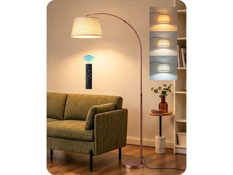  Lampadaire arche ajustable 143 176 cm en lin beige marron 370618_AADHM40309_6_DROPFR - Conforama A