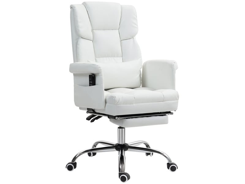  Fauteuil de bureau blanc avec 6 points de massage, repose-pieds rétractable, hauteur réglable, télécommande et soutien lombaire.  - Conforama B
