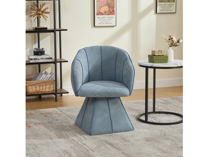 Fauteuil pivotant ergonomique à dossier haut, accoudoirs larges et rotation à 360 degrés, en chenille bleue - Conforama C