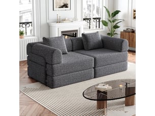 Canapé convertible 2 places - 184x91x70cm - chauffeuse lit chenille, poches rangement, cadre acier - gris foncé