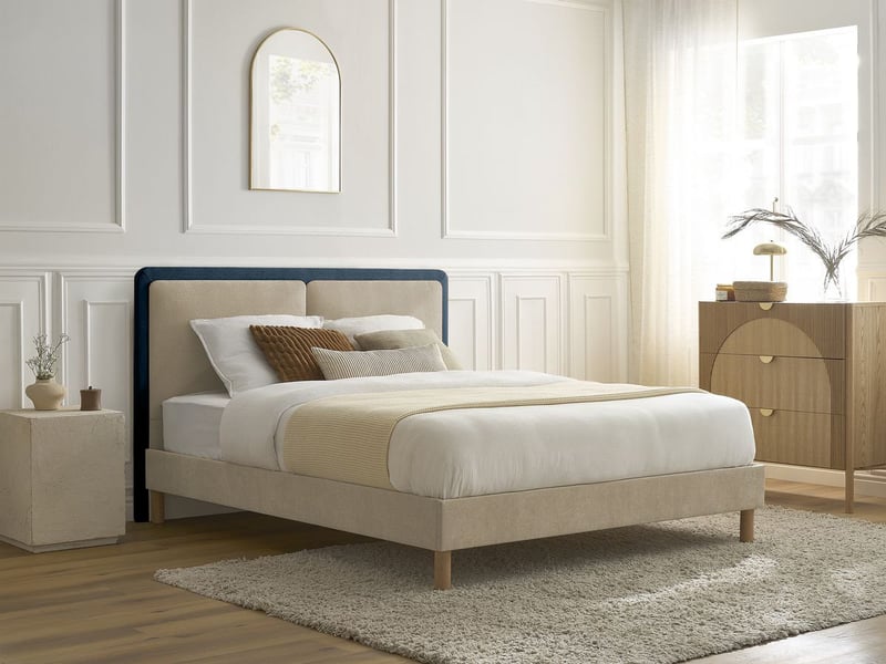  Bobochic lit mara tissu texturé bicolore avec lattes massives bleu 160x200 MARA - Conforama E